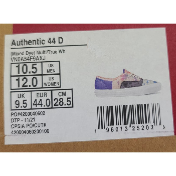 VANS Authentic 44 D Skate Shoe Mixed Dye Canvas Low top Sneakers Men's 10.5 - Picture 9 of 10